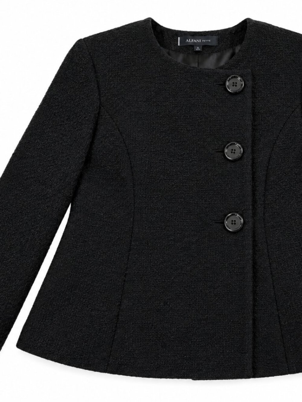 Anne Klein Blazer | Black Textured Boucle Coat With Glossy Buttons | Size 8